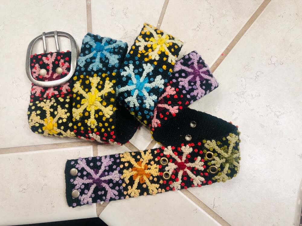 Jenny Krauss Hand Embroidered Floral Wool Belt Made In Peru